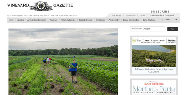 A screen capture of the Vinyard Gazette website