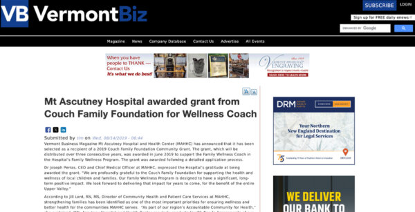 A screen capture of the Vermont Biz website