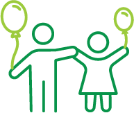 children and balloons icon