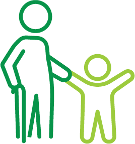 man with cane and child icon
